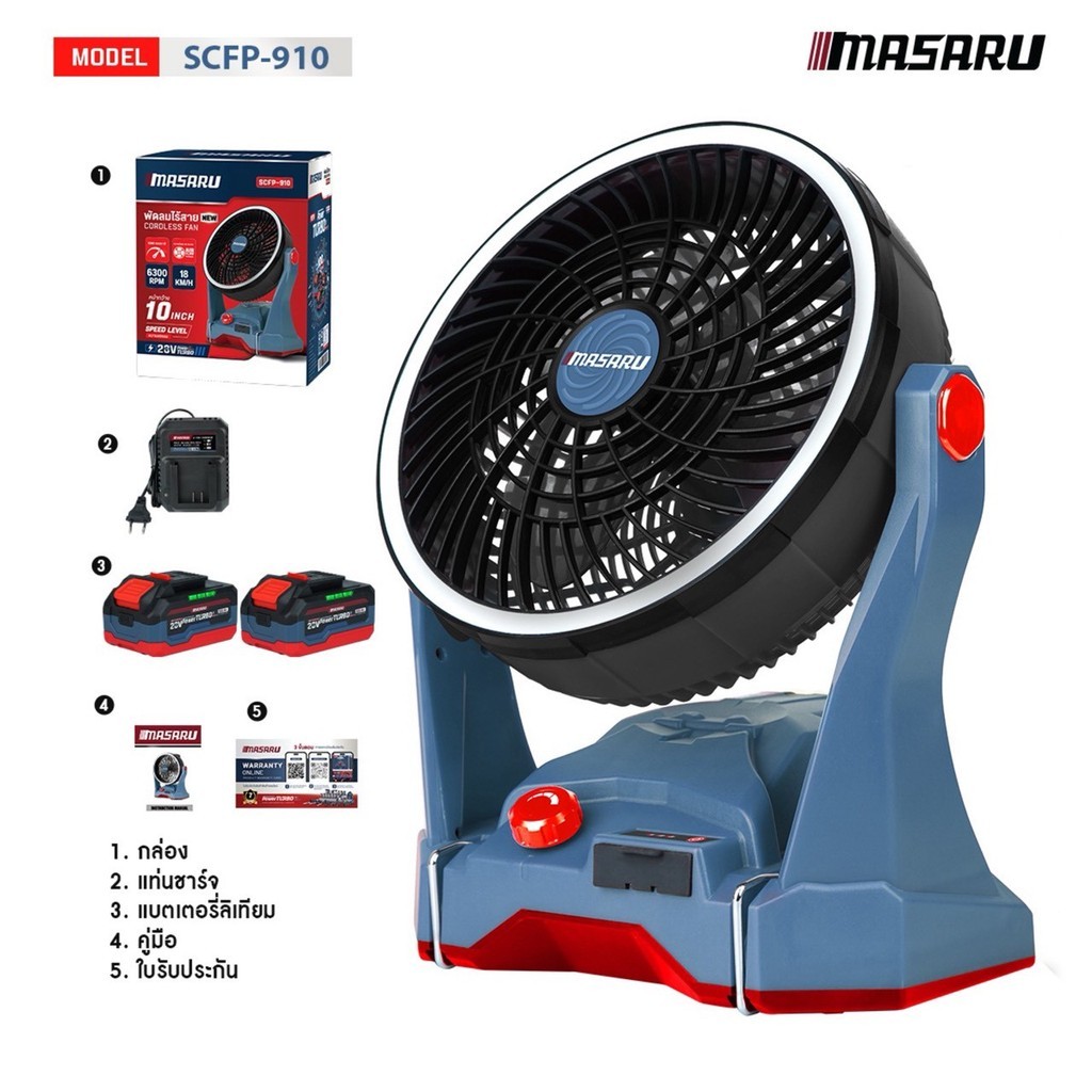 MASARU ตัวเปล่า-พัดลมไร้สาย 20V พัดลมไร้สาย SCFP-910N แบต และ แท่นชาร์จ ประกัน 1 ปี