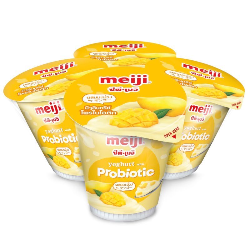 เมจิโยเกิร์ตไขมันต่ำผสมมะม่วง 135กรัม แพค 4 Meiji Low Fat Yoghurt with Mango 135g. Pack 4