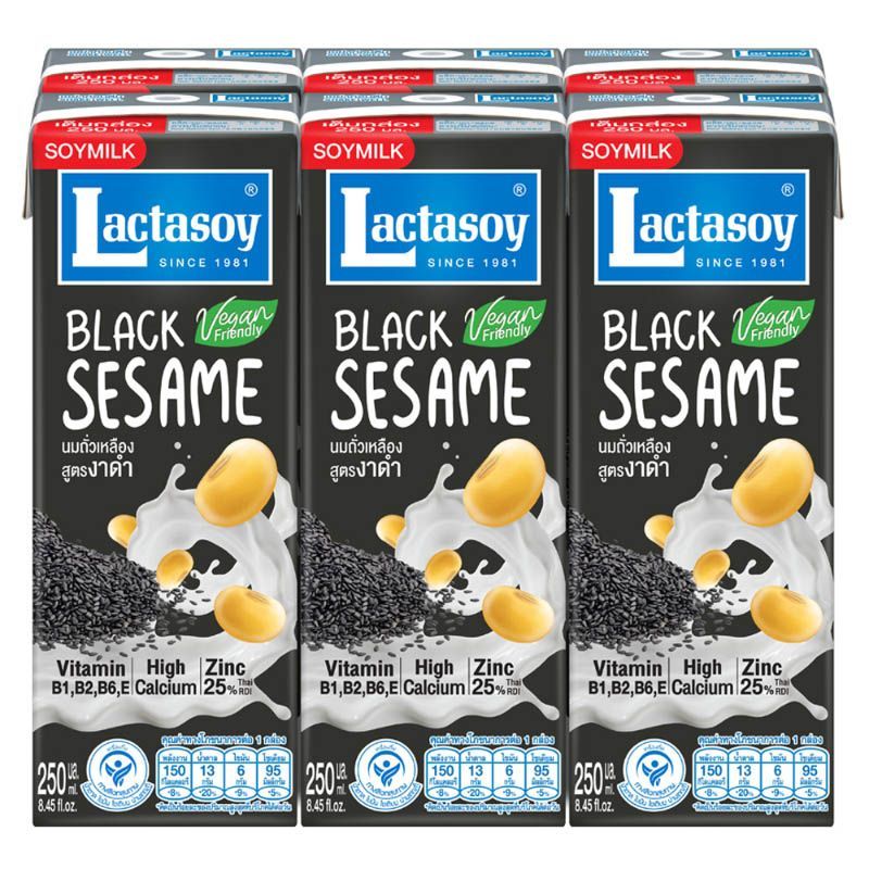 แลคตาซอยนมถั่วเหลืองยูเอชทีงาดำ 250มล. แพค 6 Lactasoy Soy Milk UHT Black Sesame 250ml. Pack 6