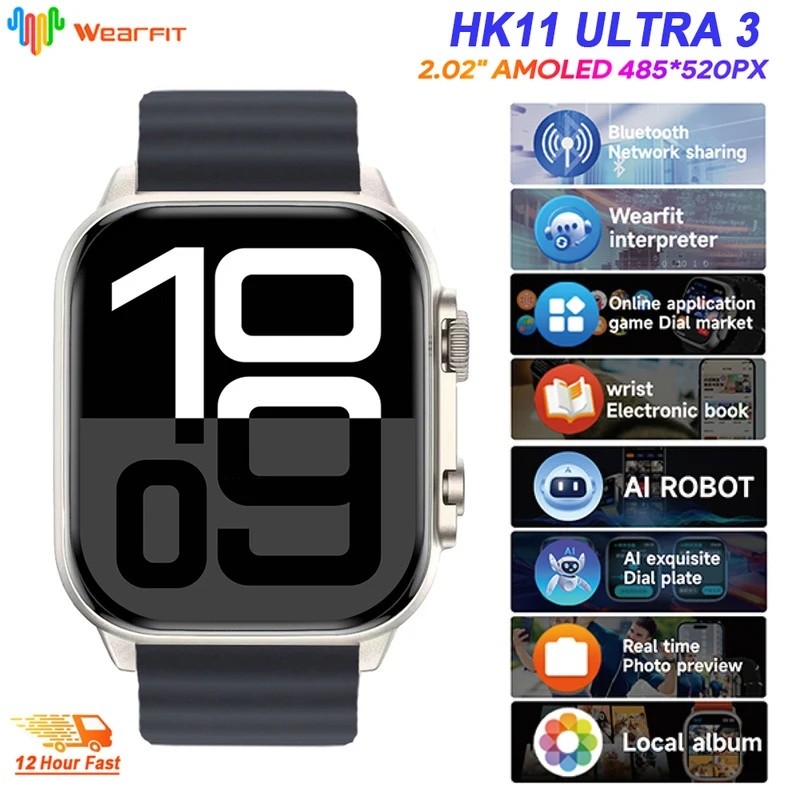 อัพเกรด Hk11 Ultra 3 SmartWatch 2026 2GB ROM AI ROBOT AMOLED เครือข่าย 49 มม.G-Sensor ChatGPT NFC เข