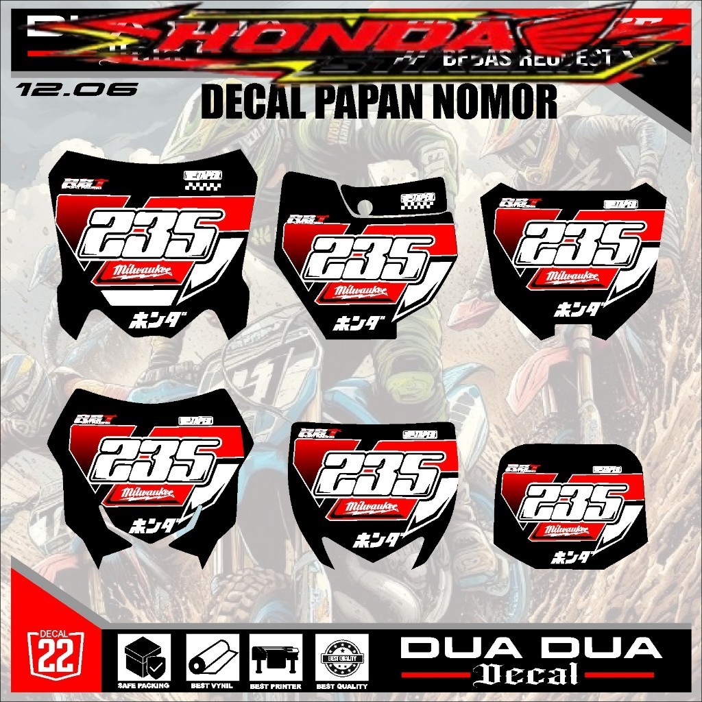 สติ๊กเกอร์แผ่นหมายเลขสติ๊กเกอร์ rbt crf150l,ktm 85,yz เก่า,yz ใหม่, RMZ, crf 250, crf450 หมายเลขขอฟร