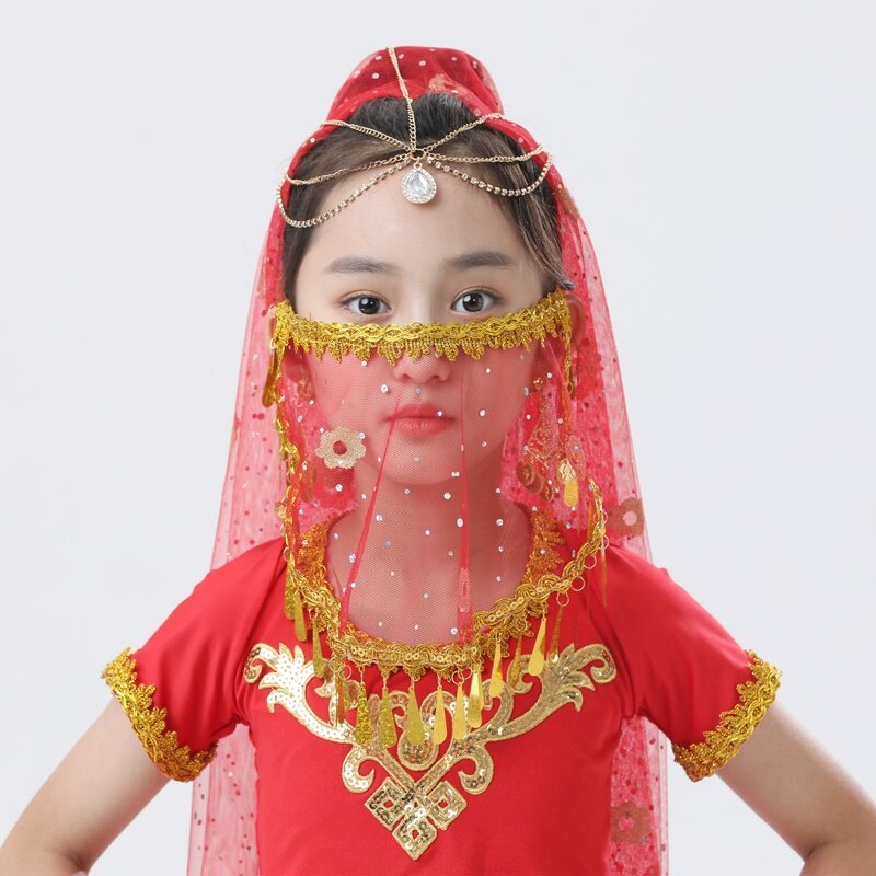 ผ้าคลุมเด็ก Belly Dance Face Gauze Hanfu Dance Cover Face Western Princess Veil Indian Dance Cover A