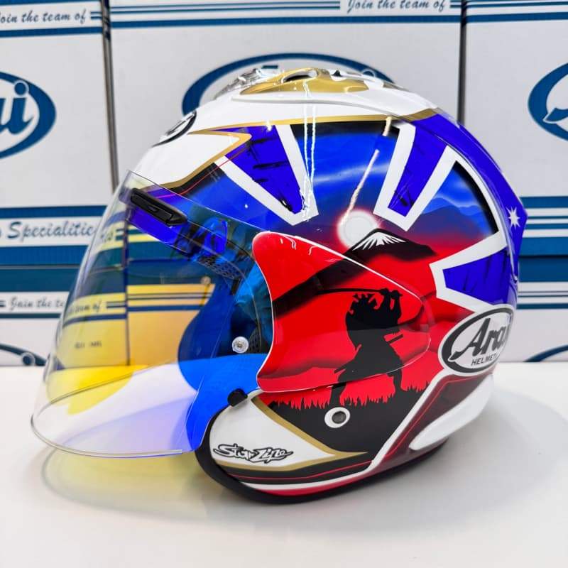 ARAI VZ RAM หมวกกันน็อคครึ่งใบ Samurai สีน้ําเงิน ARAI หมวกกันน็อคครึ่งใบมอเตอร์ไซค์ หมวกกันน็อคขี่ม