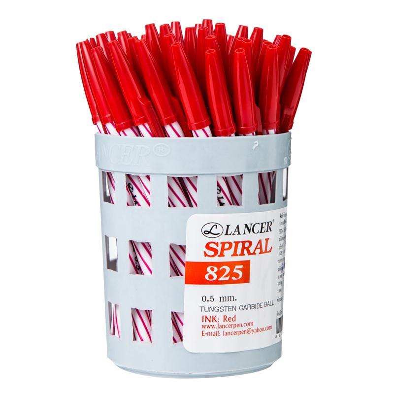 ปากกาลูกลื่น 0.5 มม. แลนเซอร์ Spiral 825 สีแดง (แพ็ค 50 ด้าม)