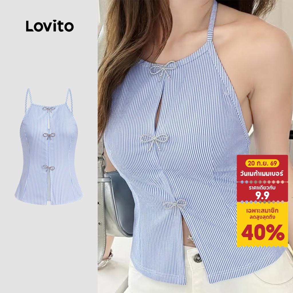 Lovito แคชชวล เสื้อผู้หญิงทรงสวยผูกโบว์ ดีไซน์เก๋ สำหรับฤดูใบไม้ผลิ/ฤดูร้อน LK3ED037