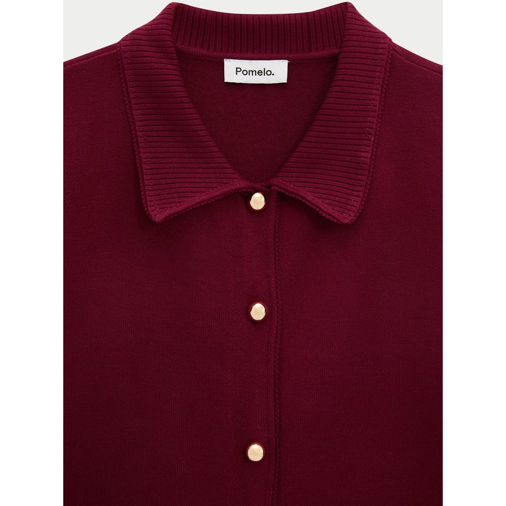 [Pomelo] เสื้อคาร์ดิแกนดีเทลปก / Collared Knit Cardigan — صورة 3