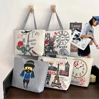 KVK-shop:กระเป๋าผ้า TOTE สไตล์ญี่ปุ่นกระเป๋าผ้านิ่ม.เนื้อผ้าดี.ใส่ของได้เยอะมีซิปด้วย.bao705