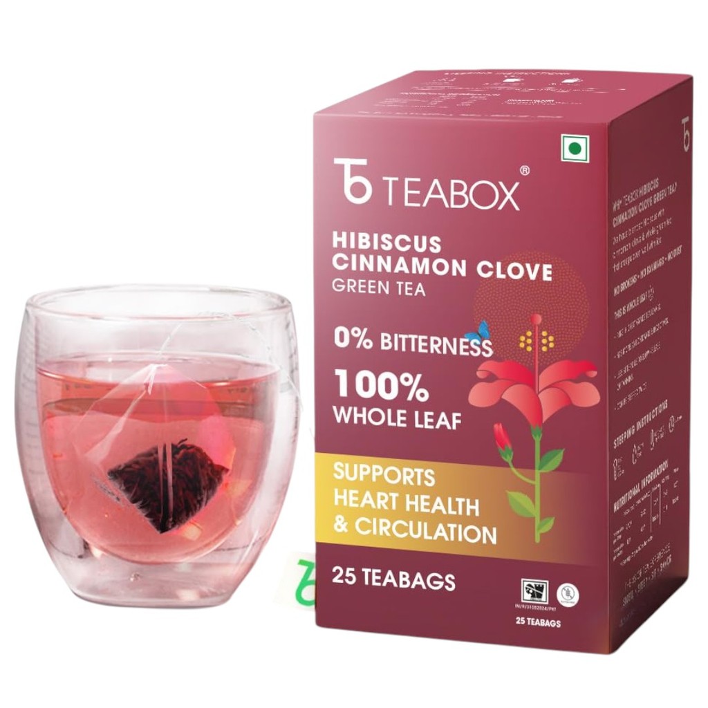 Teabox Hibiscus Cinnamon Clove Green Tea 25 bags ชาสมุนไพร Soothing & Spicy Floral Blend.