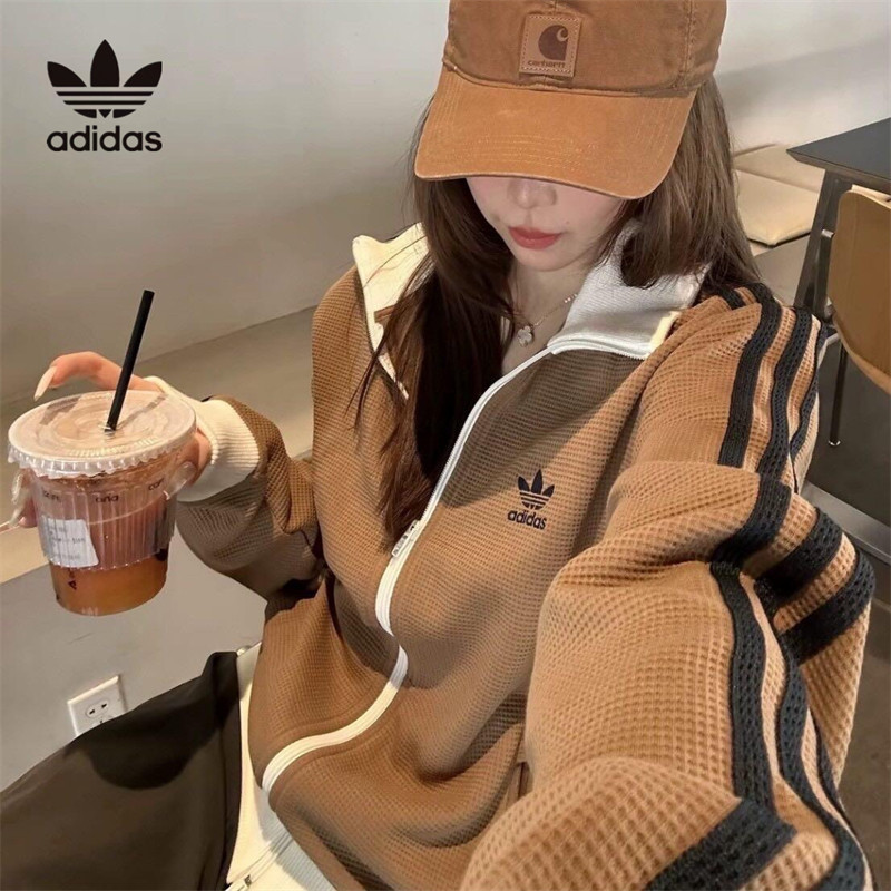 100% Original Adidas ปักโลโก้ Casual Corduroy Waffle Jacket สําหรับผู้ชาย