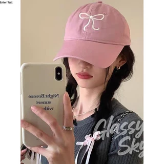 Glass Sky💖พร้อมส่ง💖หมวกแก็ป (ปักโบว์) หมวกเบสบอล แฟชั่นเกาหลี cotton cap หมวกเดินป่า(ปักโบว์)（MK-1)