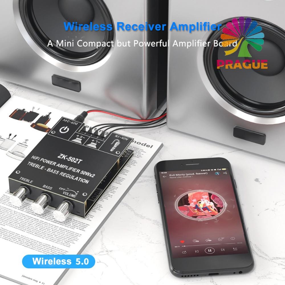 ❤️❤️ ZK-502T 50Wx2 HIFI 2.0 Channel เครื่องขยายเสียงสเตอริโอโมดูลลําโพงเสียงชุด [prague.th]