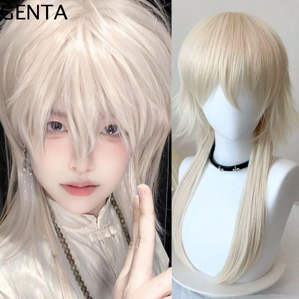 GENTA แมงกะพรุน Mullet Head Wig ผมสังเคราะห์สีทองดำ สำหรับคอสเพลย์และทรงผมยาวตรง