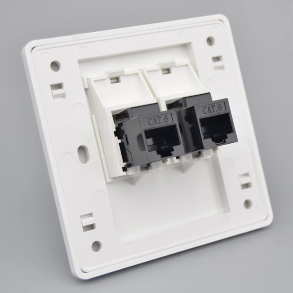 86x86 มม.หญิง CAT6 Gigabit Dual-Pass Network Wall Plug RJ45 LAN Faceplate อินเทอร์เน็ตตรง Plug Outle