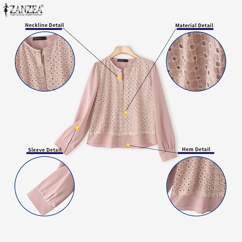 ZANZEA เสื้อบราคอวกลมแขนยาวสไตล์เกาหลีสำหรับผู้หญิง — صورة 7