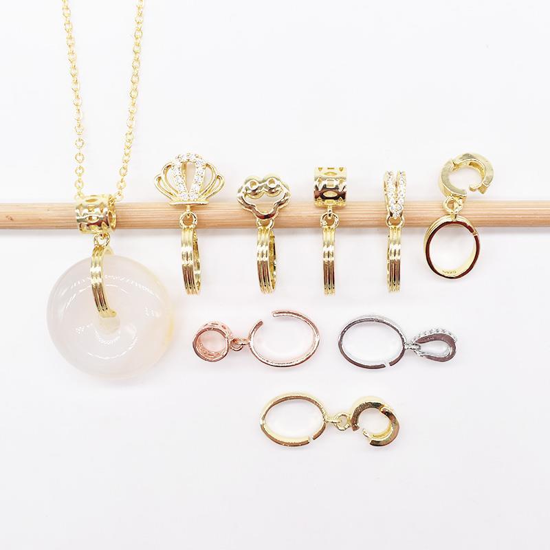 หัวเข็มขัดหยก Jadeite เคลือบเงิน DIY สำหรับสร้อยคอยอดฮิต