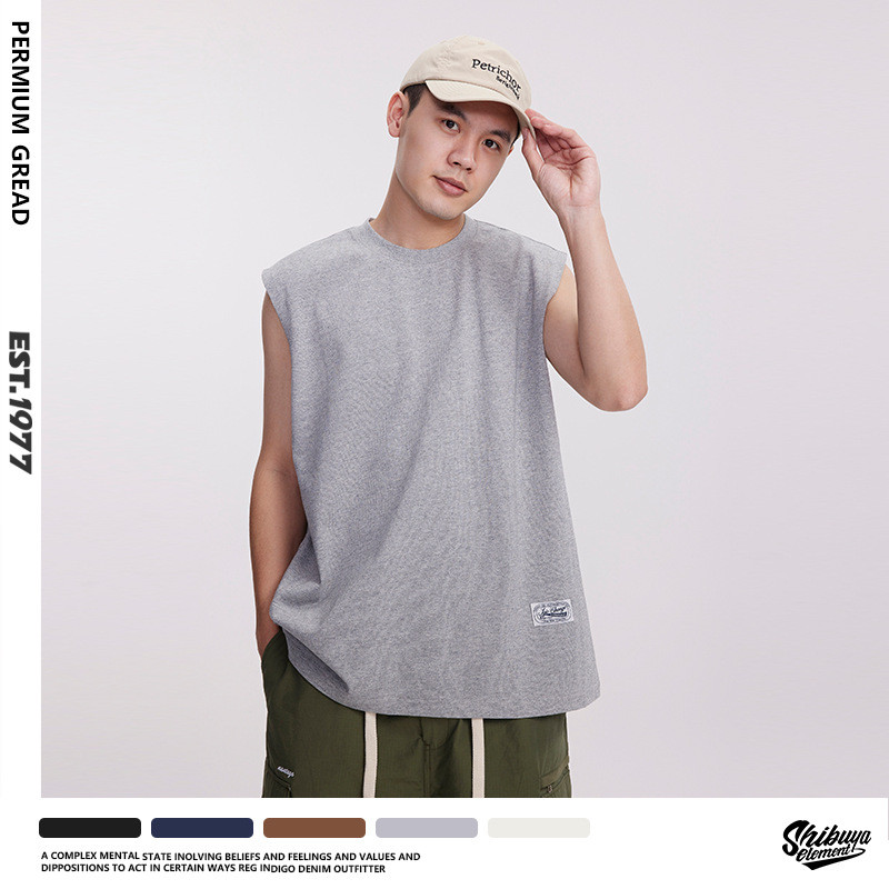 【Ready Stock】 Summer Solid Color Base Heavy Vest Men's Cotton Outer Wear Underwear Sports Outdoor Sl