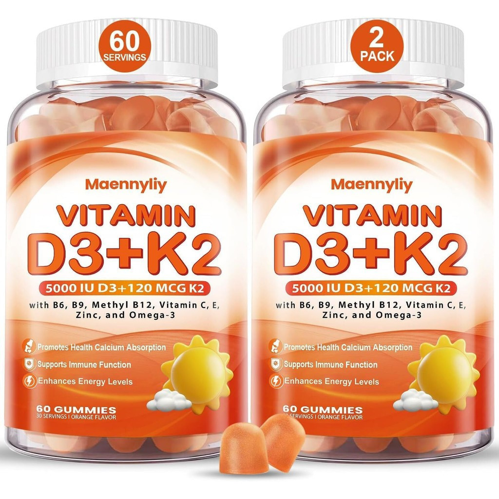 เหมาะสําหรับวิตามินผู้ใหญ่ D3 K2 Jelly-Vitamin D3 5000IU+K2 (MK-7) 120mcg-Sugar-Free D3 และ K2, บรรจ