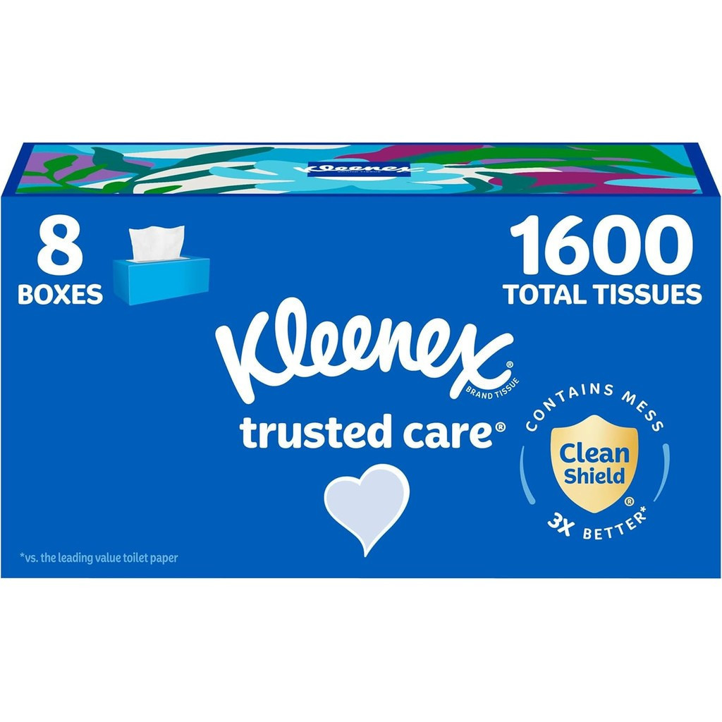 กระดาษเช็ดหน้า Kleenex Trusted Care กล่องแบน 8 กล่อง กล่องละ 200 ทิชชู่ 2 ชั้น บรรจุภัณฑ์ May Vary