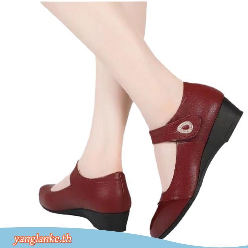 minxshoes รองเท้า minx รองเท้าชั้นเดียวส้นกลางแบบใหม่หนังนิ่มพื้นนิ่มสำหรับคุณแม่รองเท้าหนังผู้หญิงเ