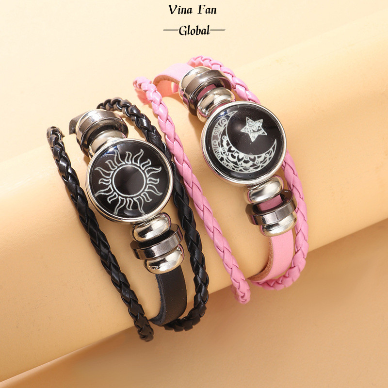 สร้อยข้อมือหนังถักหลายชั้นมือทำ เหมาะสำหรับทุกคน