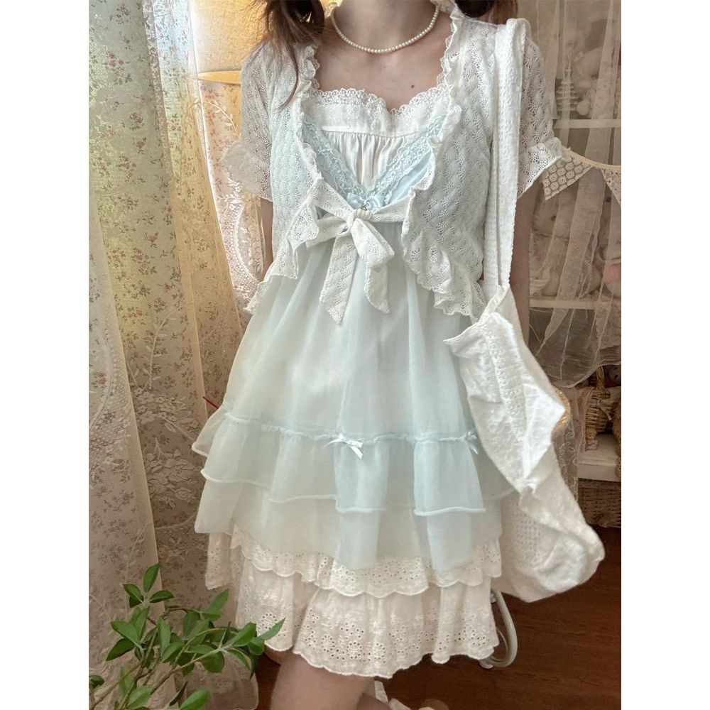 สินค้าใหม่!GZZ ชุดคริสต์มาส Linjian ลอยฤดูร้อนญี่ปุ่น Nana สไตล์การออกแบบ Mint Vintage Vintage Vinta