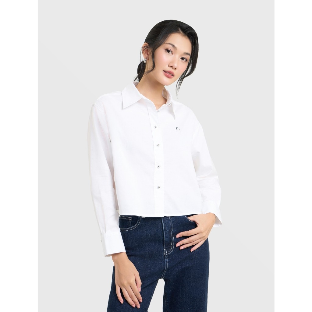 CANIFA 6TH25W002 เสื้อเชิ้ตผู้หญิงแขนยาวและคอปกสั้น