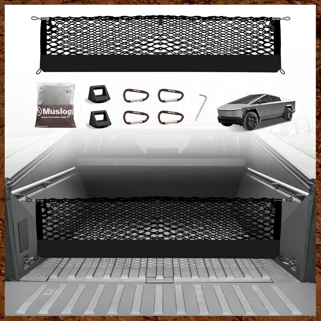 Muslogy Truck Bed Cargo Net เข้ากันได้กับ Tesla Cybertruck 2023 2024 2025 Accessories Storage Organi