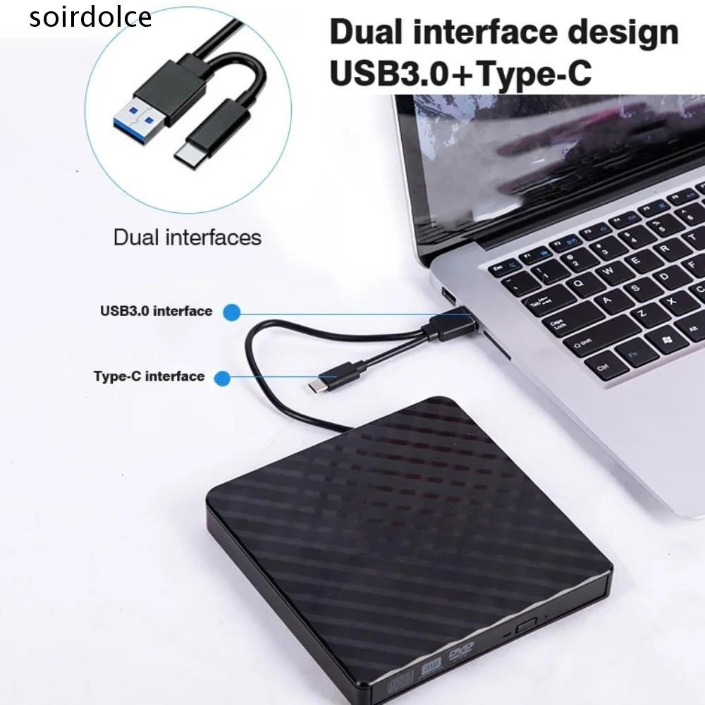 SOIRDOLCE 2 in 1 External DVD Writer, USB3.0 Type-c DVD Burner Drive, DVD Optical Drive Portable Mul