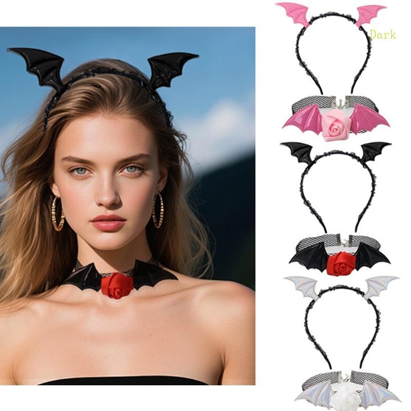 Dark Devil เครื่องแต่งกายอุปกรณ์เสริม Devil Bat Headband Choker สําหรับปาร์ตี้ฮาโลวีนคอสเพลย์