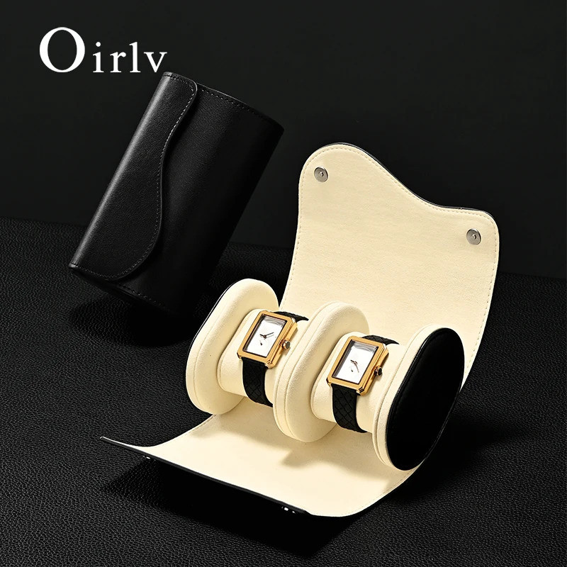 Oirlv 2-Slot นาฬิกาม้วนกระเป๋าเดินทางแบบพกพา Vintage หนังนาฬิกากล่องเก็บนาฬิกา Organizer B023 B024