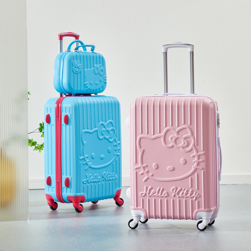 กระเป๋าเดินทางคิตตี้นักเรียนหญิงสีชมพูน่ารักการ์ตูนรถเข็นกรณี เคที แมวแม่และเด็กกระเป๋าเดินทางรหัสผ่าน