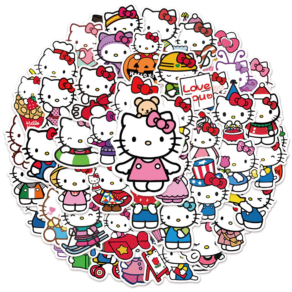 สวัสดี คิตตี้ ของสะสม สติ๊กเกอร์น่ารัก (50-100 ชิ้น) - สติ๊กเกอร์ พีวีซี กราฟฟิตี้ สําหรับตู้เย็น โทรศัพท์ กีตาร์ สเก็ตบอร์ดและหน