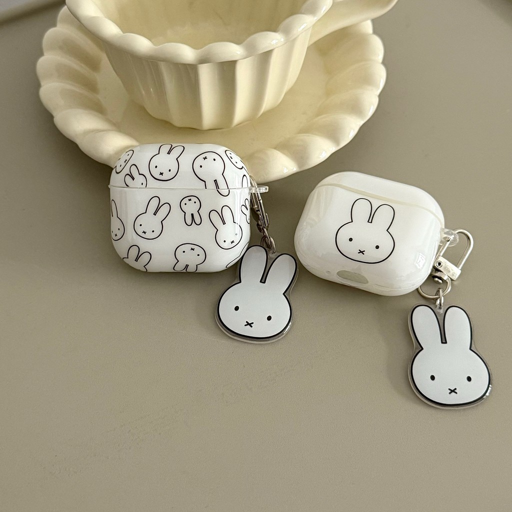 สําหรับ AirPods 4 กรณีการ์ตูน miffy กระต่ายพร้อมจี้ AirPods 1/2 AirPods pro 2 AirPods 3 pro3 2025 หูฟังไร้สายบลูทูธกรณีป้องกันกรณี
