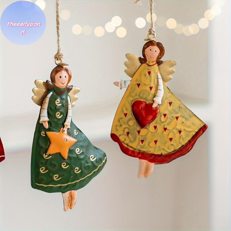 EARLYPTOND 4 ชิ้น/เซ็ต Vintage Angel แขวนตกแต่งแฟนตาซีไม้ Xmas Tree แขวนเครื่องประดับตกแต่งบ้านสําหรับปีใหม่ของขวัญตกแต่งคริสต์มาส TH