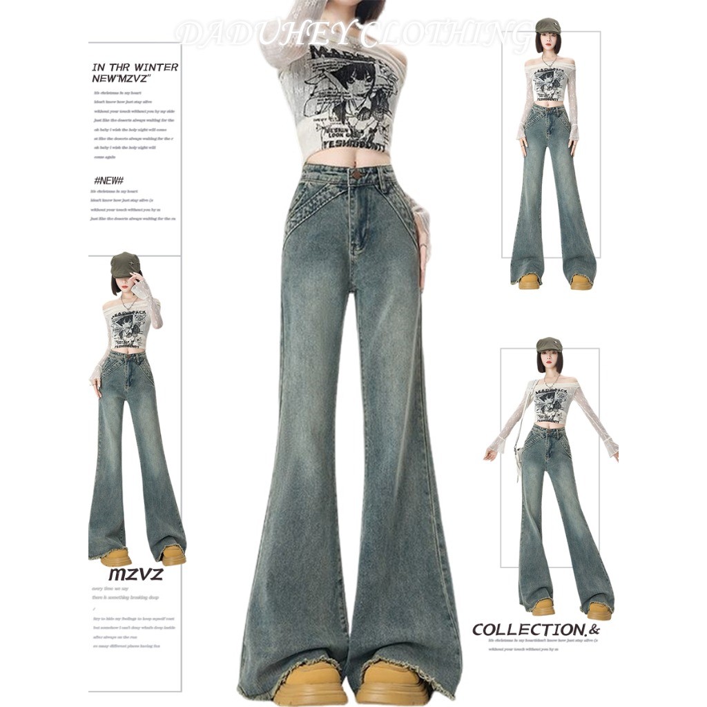 Women's Jeans Slightly Flared High Waist Loose Jeans Korean Style Easy to Match Popular