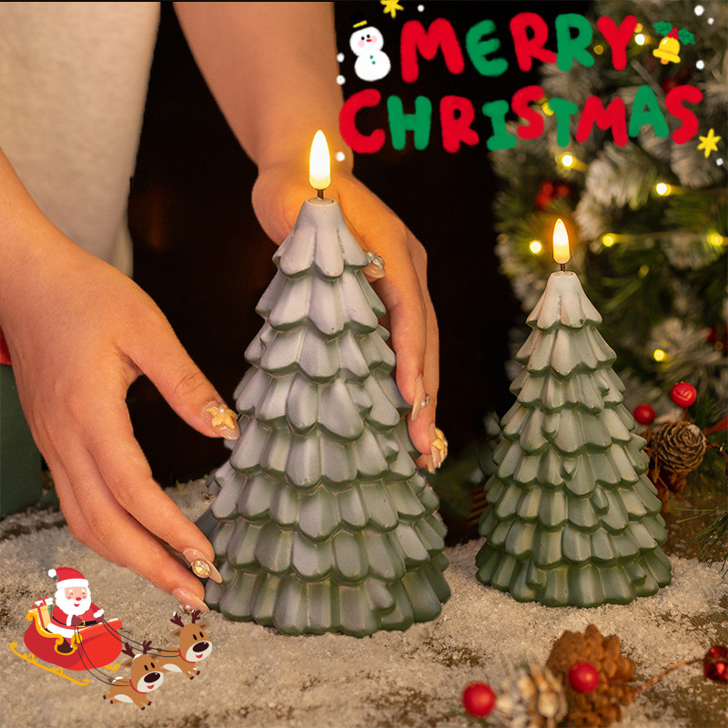หลอดไฟนอนรูปคริสต์มาสตรี แสงเทียนต้นคริสต์มาส เทียนปลอม หลอดไฟ LEDรูปร่างต้นคริสต์มาส ใช้แบตเตอรี่ ตกแต่งคริสต์มาส
