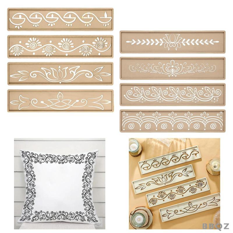 [Bbqz01] 4x Diwali Rangoli Stencils Vine รูปแบบภาพวาดลายฉลุพฤกษศาสตร์ชุดสําหรับเสื้อผ้า Wall Art Dec