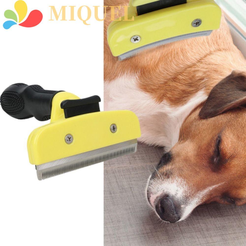 MIQUEL แปรงทําความสะอาดขนสัตว์เลี้ยงหวีรูปตัววีฟันหวีปมขนสัตว์เลี้ยงมือถือแบบพกพาดันเพื่อกําจัดขนลื่