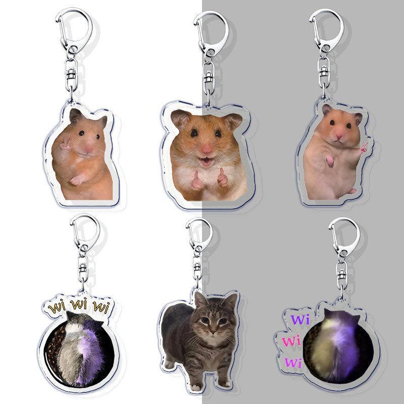 น่ารักหนูแฮมสเตอร์พวงกุญแจสําหรับอุปกรณ์เสริมกระเป๋า Wiwi แมว OIIA Meme Uia Meow รถ Key Chain แหวนเค