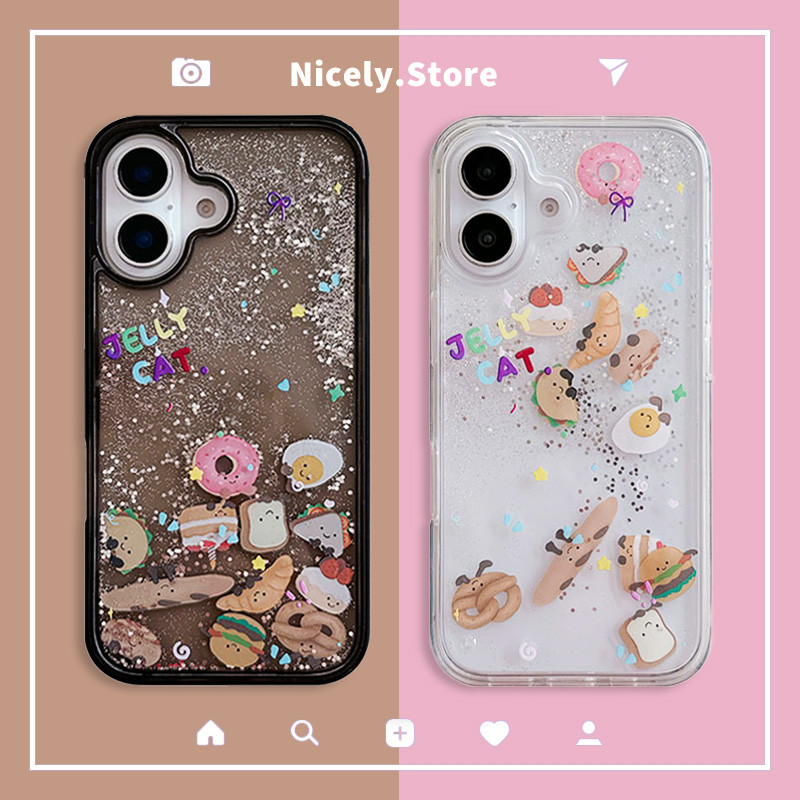 ครัวซองต์น่ารักโดนัทเลื่อน บลิง ทรายดูดโทรศัพท์มือถือกรณีเข้ากันได้สําหรับ ไอโฟน 17 16 บวก 15 14 13 12 มือโปร สูงสุด 11ฮาร์ดคริลิคกันกระแทกเปลือกโ