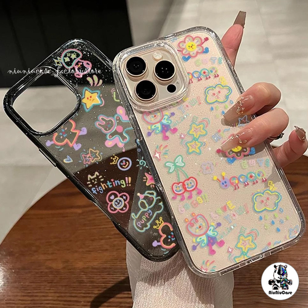 เคส For iPhone 16 Pro Maxเคสใสแบบแวววาว TPU นุ่มสีสันสด ลายการ์ตูนสีสันสดใสน่ารัก For iPhone 11 14 13 12 15 16 Pro max