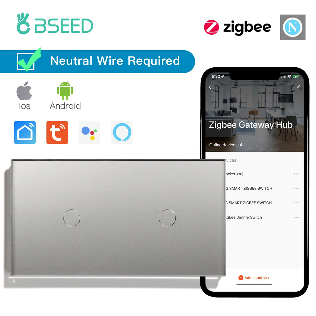 Zigbee 1/2/3gang Touch สวิตช์อัจฉริยะ 1/2/3way Tuya Smart Life App ควบคุม Eu ซ็อกเก็ตผนัง Outlets สี