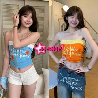 JJ Shop​💜พร้อมส่ง เสื้อเกาะอก สีสดใสใส่สบายมาก ลายดอกไม้ เสร…