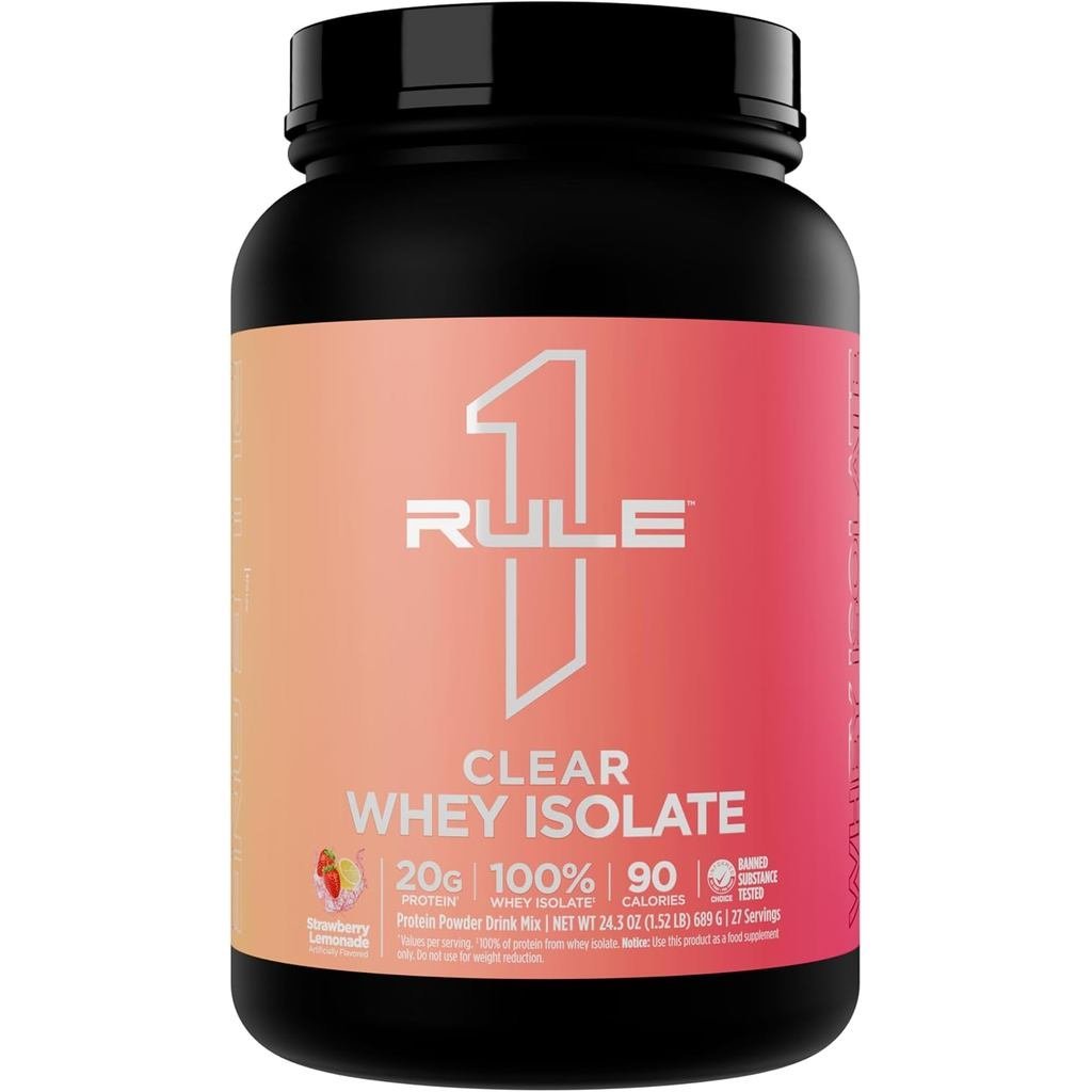 Rule 1 Clear Whey Isolate - 20g All-whey Isolate Protein 9g, แร่ธาตุอิเล็กโทรไลต์ 300 มก., 90 แคลอรี
