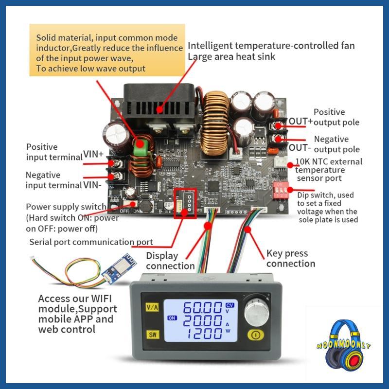 MOON 20A 1200W DC-DC ขั้นตอนลงโมดูลแปลงปรับ XY6020L