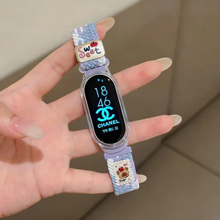 ลูกอม สีน่ารักหมีทอสายไนลอนกรณีสําหรับ เสี่ยวหมี่ For Xiaomi Mi band 10 9 8 สาวน่ารักเปลี่ยนวงสําหรับ For Mi band 7 6 5 4 3 กีฬาวงปก