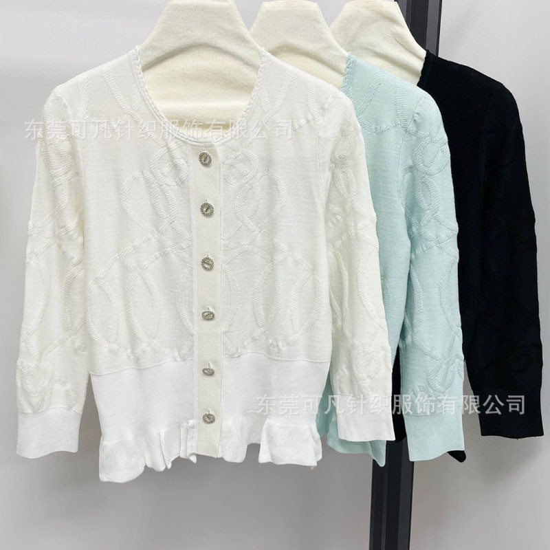 คาร์ดิแกนรอบคอแบบบ้านๆ แขนลูกไม้สำหรับผู้หญิง สไตล์หวานๆ ขนาดเล็ก BVC