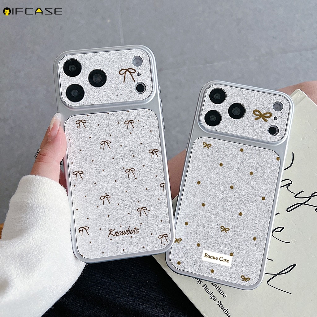 สําหรับ Xiaomi 17T Pro Poco X8 X7 X6 Neo X4 X3 GT NFC M8 M7 M6 Plus M5S M4 M3 M2 Pro Max เคสโทรศัพท์สีขาว PU หนัง Simple น่ารัก Bowknot Bow Polka Silver Soft กรณี