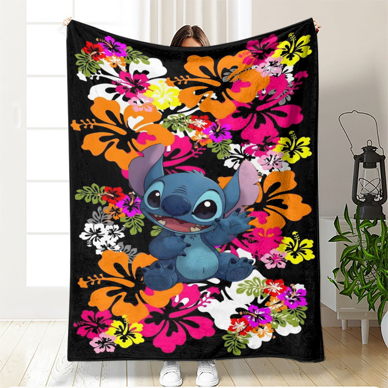 Lilo & Stitch Flannel ผ้าห่มการ์ตูน Stitch ผ้าคลุมโซฟาผ้าห่ม Nap ผ้าห่ม