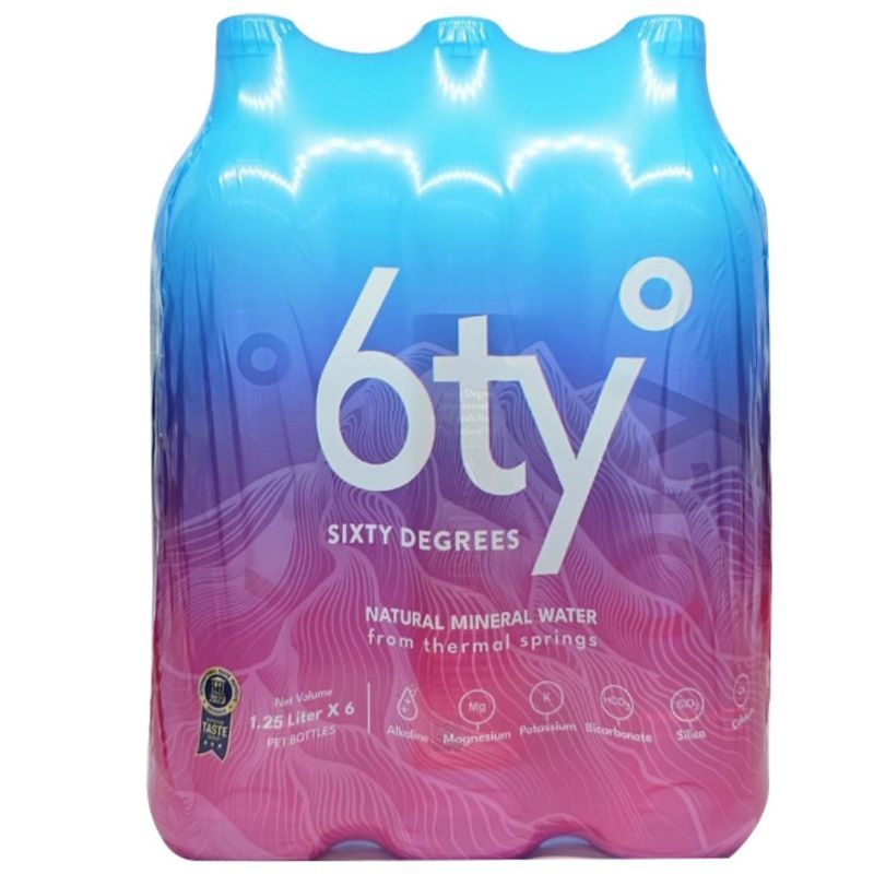 ซิกตี้ดีกรีน้ำแร่ธรรมชาติ100เปอร์เซ็นต์ 1.25ลิตร แพค 6 Sixty Mineral Water 1.25LX6 [หมายเลขบาร์โค้ด 8857200584166 ]